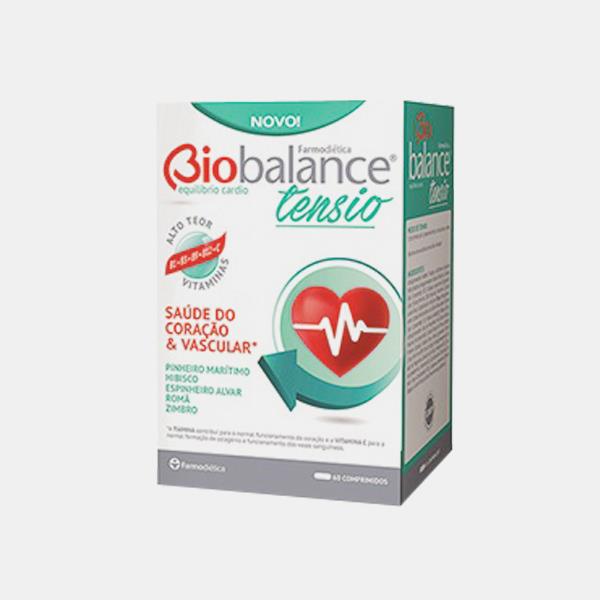 BIOBALANCE tensio - 60 comprimidos Farmodietica Embalagem de comprimidos Biobalance Tensio para saúde do coração e vascular com cores branco, verde e vermelho