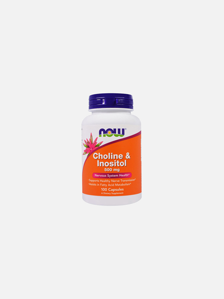 COLINA E INOSITOL - 100vcaps NOW Frasco de suplemento NOW Choline & Inositol 500 mg