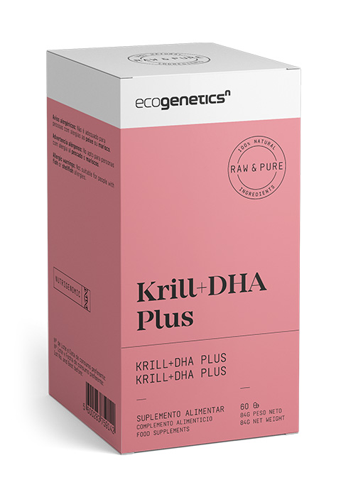 Ecogenetics N Krill + DHA Plus - 60 Cápsulas Nutrigenomic Caixa de suplemento alimentar Ecogenetics Krill+DHA Plus cor rosa e branca