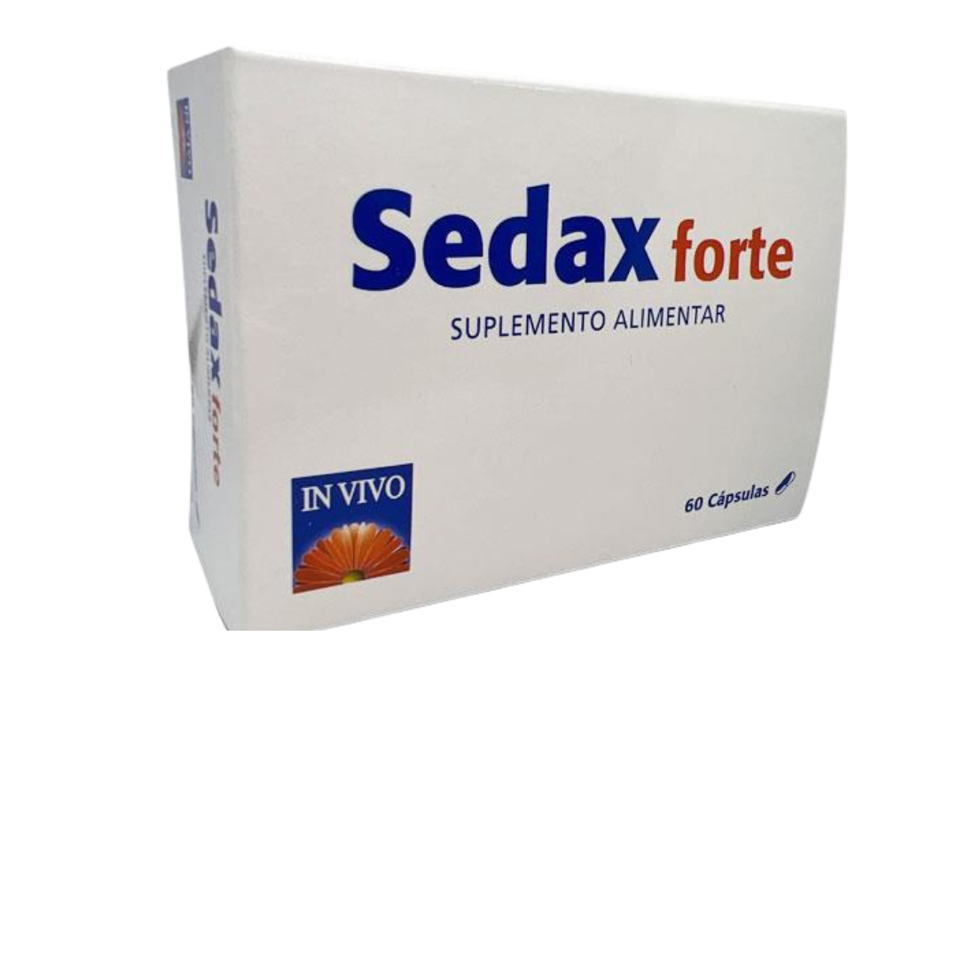 Sedax Forte - 60 Cápsulas In Vivo Embalagem branca de suplemento alimentar Sedax forte com selo IN VIVO e 60 cápsulas