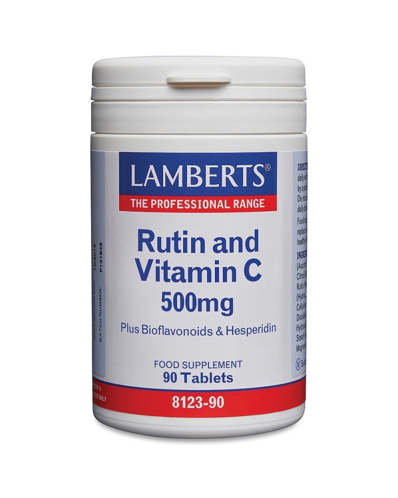 Rutin and Vitamin C 500mg 90 tablets Frasco de suplemento alimentar LAMBERTS Rutin e Vitamina C