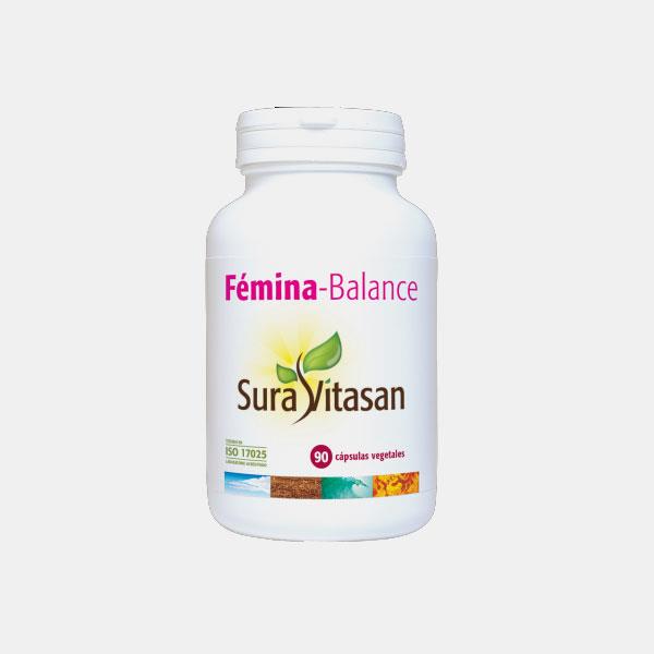 FEMINA BALANCE 90 VCAPS SURA VITASAN Frasco branco de suplemento Fémina-Balance Sura Vitasan com 90 cápsulas vegetais