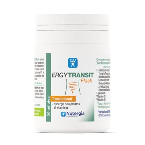 Ergytransit flash - 30 capsulas Nutergia Frasco branco de suplemento alimentar ERGYTRANSIT Flash com rótulo em francês