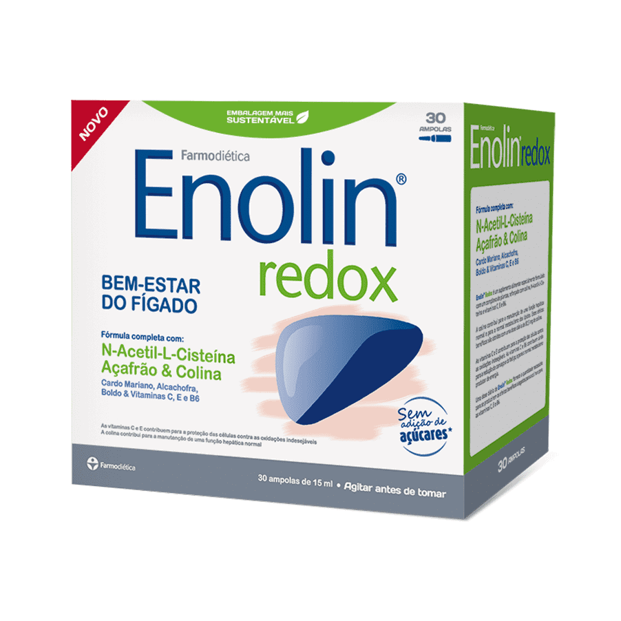 Enolin redox - 30 ampolas Farmodietica Caixa do suplemento Enolin redox para bem-estar do fígado com 30 ampolas