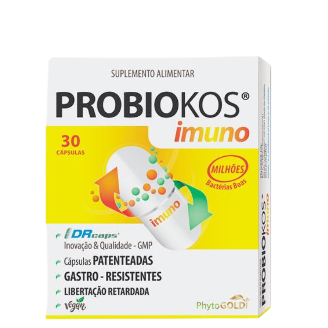 Probiokos Imuno-C+Zn 30 caps Caixa de suplemento alimentar PROBIOKOS imuno com 30 cápsulas e descrição de características no pacote.