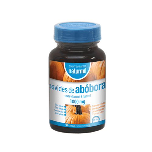Pevides de Abóbora 1000mg 90 Cápsulas Frasco de cápsulas de óleo de pevides de abóbora naturmil com tampa azul