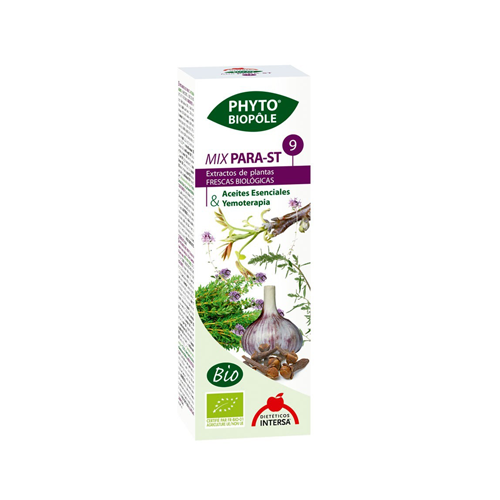 Mix Para-St 9 Bio - 50ml Phyto Biopôle Embalagem de produto Phyto Biopôle Mix Para-ST 9 com ilustrações de plantas, alho e cogumelos.
