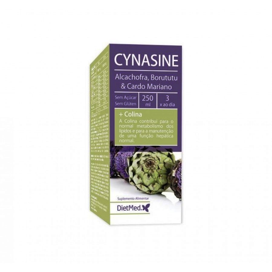 Cynasine Alcachofra, Borututu e Cardo Mariano - 250ml Dietmed Caixa do suplemento alimentar CYNASINE com alcachofra, borututu e cardo mariano.
