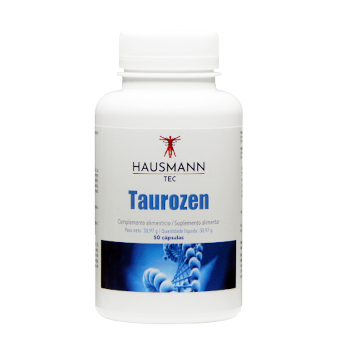 Taurozen 50 caps frasco branco de suplemento Taurozen da Hausmann Tec