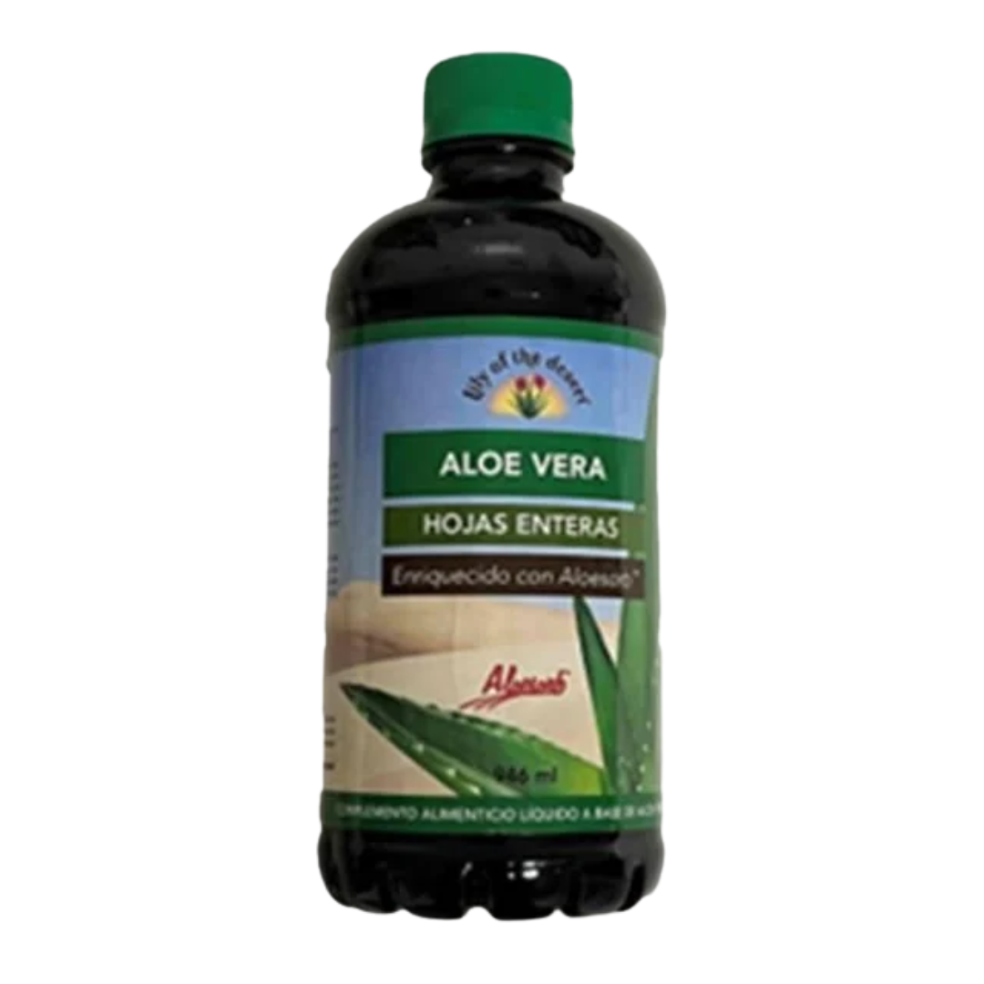 Lily Of Desert Aloé Vera Sumo Garrafa de sumo de Aloe Vera 946 ml com rótulo azul e verde