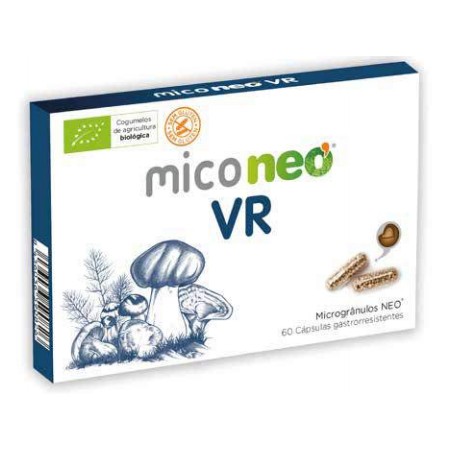 VR 60 Cápsulas Mico Neo Caixa de cápsulas Miconeo VR com ilustração de cogumelos e texto português