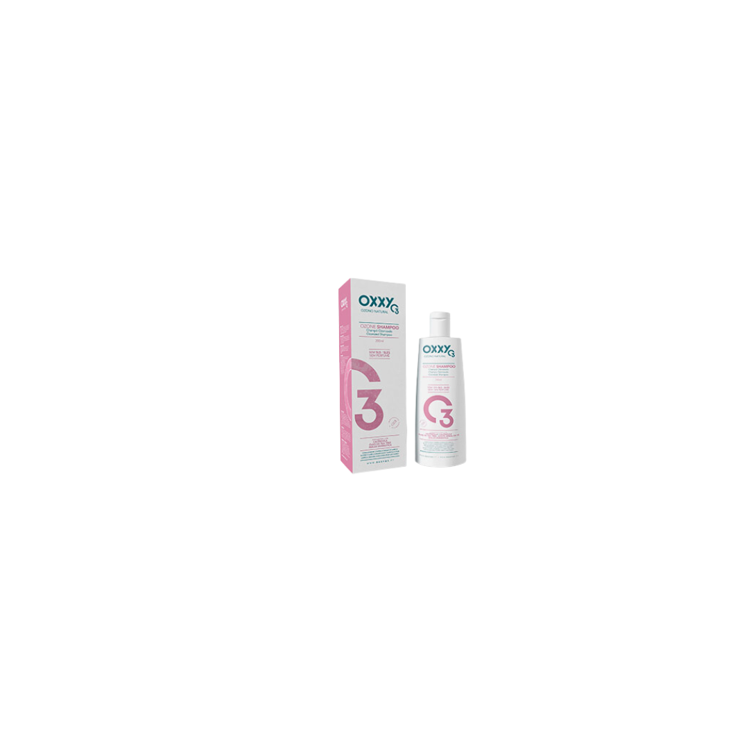 OXXY O3 OZONE SHAMPOO 200ML Produto em embalagem branca e rosa com texto OXXY e número 3 sobre fundo branco.