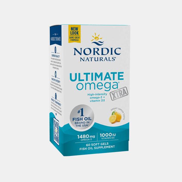 ULTIMATE OMEGA XTRA 60sgels NORDIC NATURALS Embalagem do suplemento Nordic Naturals Ultimate Omega XTRA com texto e imagem de limão