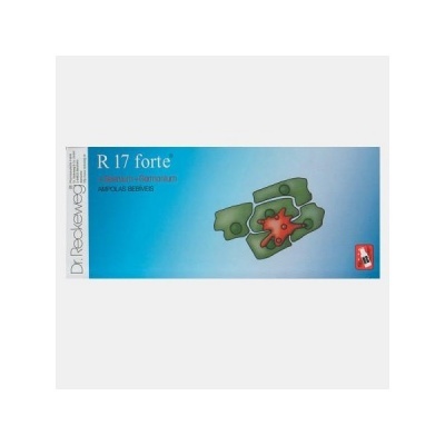 Embalagem azul de medicamento R 17 forte com ilustração de células