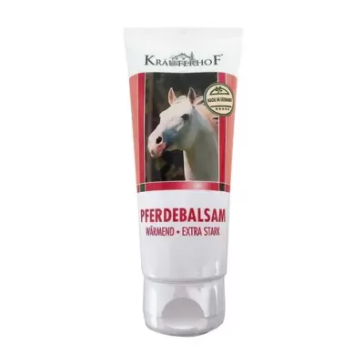 Frasco de creme com imagem de cavalo e texto em alemão