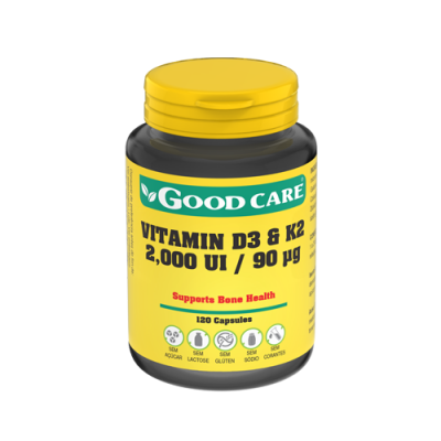 frasco de suplemento vitamina D3 e K2 Good Care amarelo