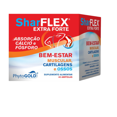 Embalagem de suplemento alimentar SharFLEX Extra Forte para bem-estar muscular e ósseo
