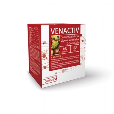 Caixa de suplementação VENACTIV em vermelho e branco