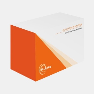 Embalagem branca e laranja de suplemento alimentar Colostrum Master