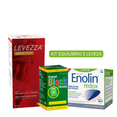Kit equilibrio e leveza com três produtos em caixas coloridas sobre fundo branco
