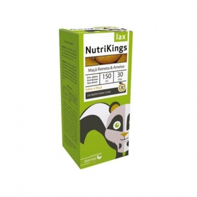 Embalagem de suplemento NutriKings lax Maçã Reineta & Ameixa com ilustração de animal e texto em português