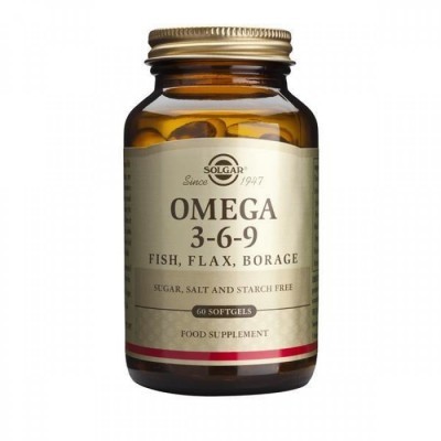 frasco suplemento Solgar Omega 3-6-9 com 60 cápsulas moles