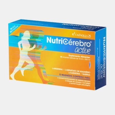 Embalagem do suplemento NutriCérebro active, 30 ampolas, azul e laranja