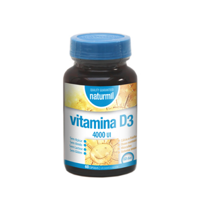 Frasco de suplemento de vitamina D3 4000 UI Naturmil com 60 cápsulas