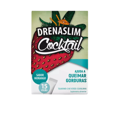Embalagem de suplemento alimentar Drenaslim Cocktail sabor morango