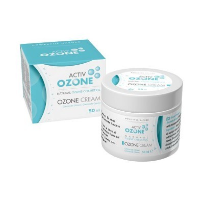 Creme Activ Ozone Ozone Cream natural em frasco e caixa brancos e azuis