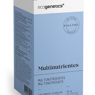 Embalagem de suplemento alimentar Multinutrientes ecogenetics azul claro e branco