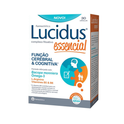 Embalagem de suplemento Lucidus essencial para função cerebral e cognitiva