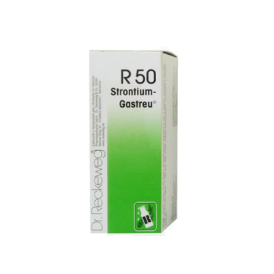 Embalagem de medicamento R 50 Strontium-Gastreu branca e verde