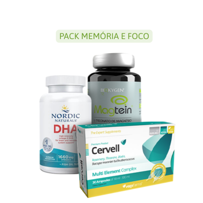 Pack de suplementos Nordic Naturals DHA, Biokygen Magtein e Cerevell Multi Element Complex