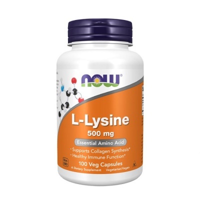 Frasco suplemento NOW L-Lysine 500 mg, 100 cápsulas