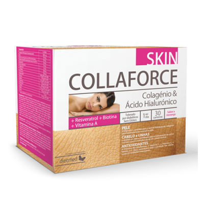 Caixa de suplemento Collaforce Skin para pele, cabelo e unhas, sabor morango