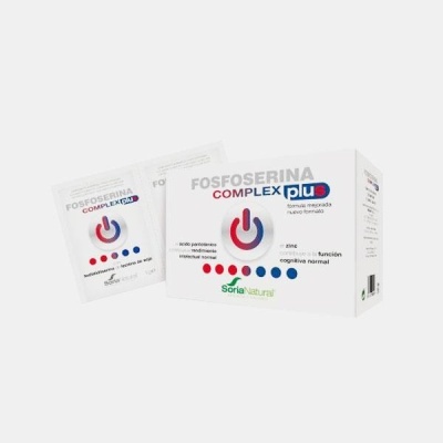 Caixa de medicamento Fosfoserina Complex Plus Soria Natural com pacotes individuais