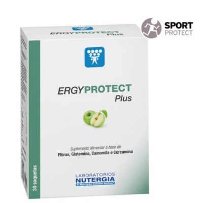 Embalagem de suplemento alimentar ERGYPROTECT Plus com maçãs verdes e selo SPORT PROTECT