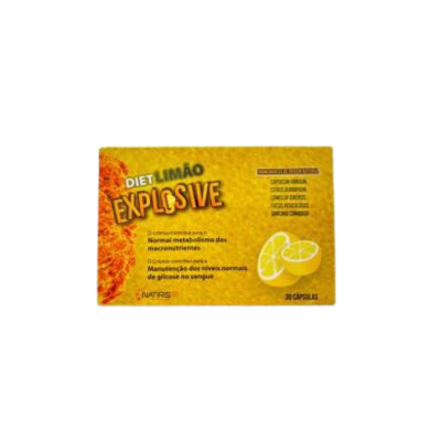 Embalagem amarela do produto Diet Limão Explosive com limões e texto em português