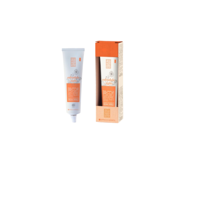 Creme cicatrizante Neomel em tubo branco e laranja junto à embalagem retangular laranja e branca