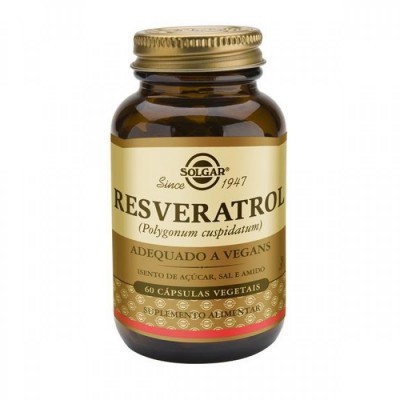 Frasco de suplemento Solgar Resveratrol com 60 cápsulas vegetais