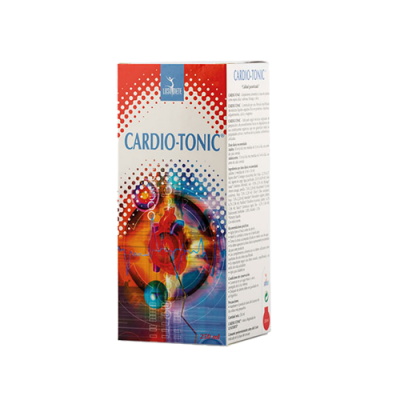 Caixa de produto CARDIO-TONIC com design colorido e texto visível
