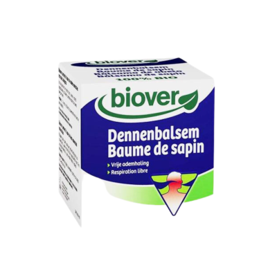 Caixa de Biover Dennenbalsem Baume de sapin azul e verde com texto e ilustração