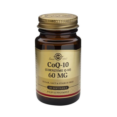 frasco de suplemento alimentar Solgar CoQ-10 60 MG com 30 softgels