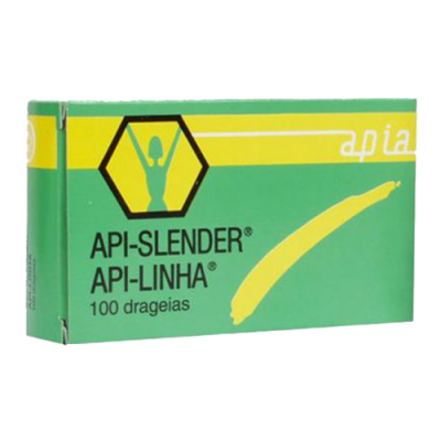 Embalagem verde e amarela de API-SLENDER API-LINHA com 100 drageias