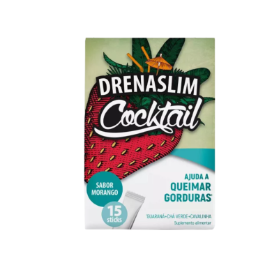 Embalagem Drenaslim Cocktail sabor morango para queimar gorduras com 15 sticks