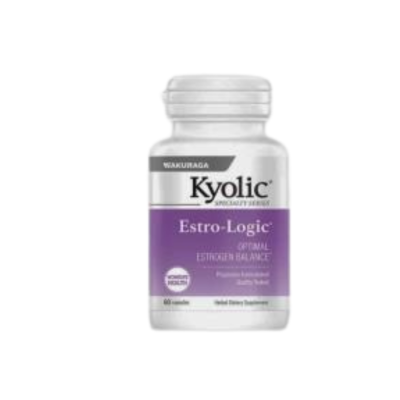 Frasco branco Kyolic Estro-Logic suplemento com rótulo roxo