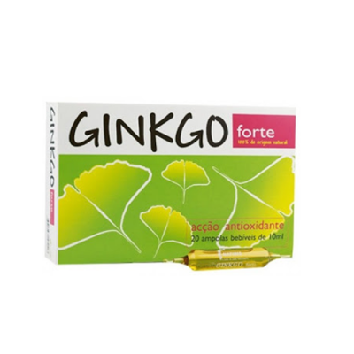 Embalagem de Ginkgo forte com ampolas e texto em português