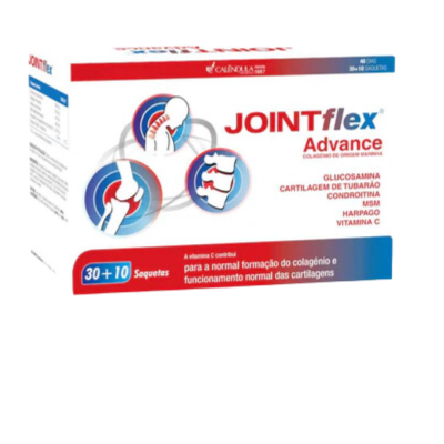 Caixa do suplemento JOINTflex Advance com 30 + 10 saquetas, em branco, vermelho e azul
