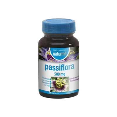 Frasco de suplemento alimentar de passiflora Naturmil com tampa azul
